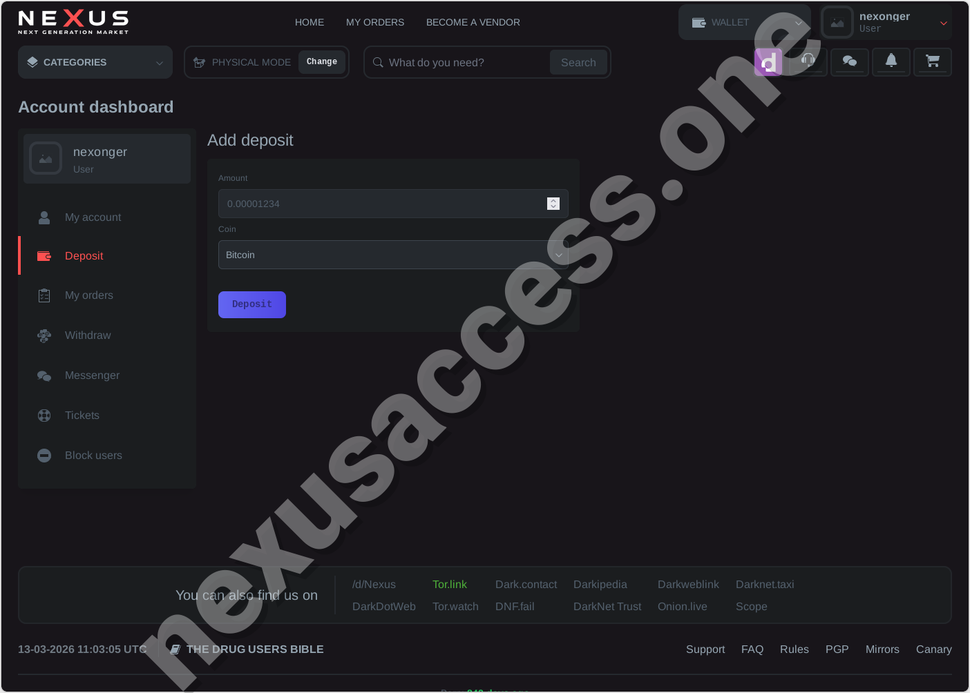 Nexus Monero wallet interface — balance & deposit view